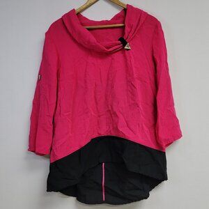 Fridaze Womens Pink Linen Tunic Top Sz S Art to Wear Cowl Neck Lagenlook Travel